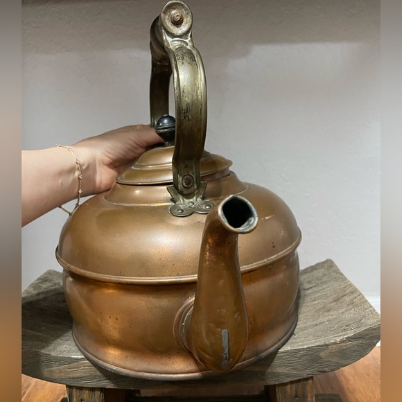 Vintage copper teapot kettle tin lined inside & wood handle - Picture 6 of 11